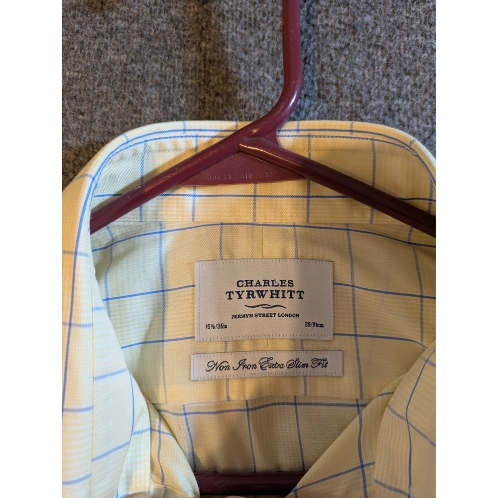 Charles Tyrwhitt Shirt Mens Slim Fit Long Sleeve Button Up 15.5 / 36 Yellow Chk - Picture 7 of 11